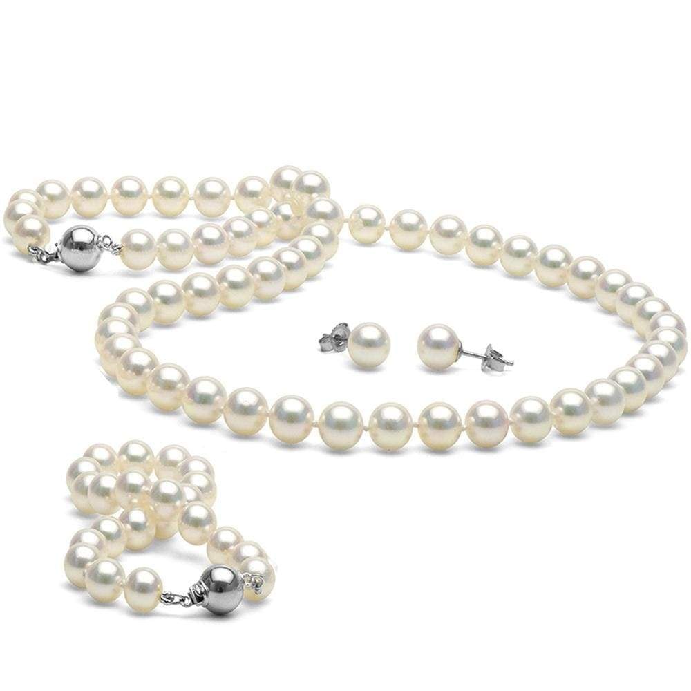 White Akoya Pearl 3-Piece Jewelry Set, 7.0-7.5mm: White Akoya Pearl 3-Piece Jewelry Set, 7.0-7.5mm AAA / 16" / 14kt Yellow Gold Ball Clasp