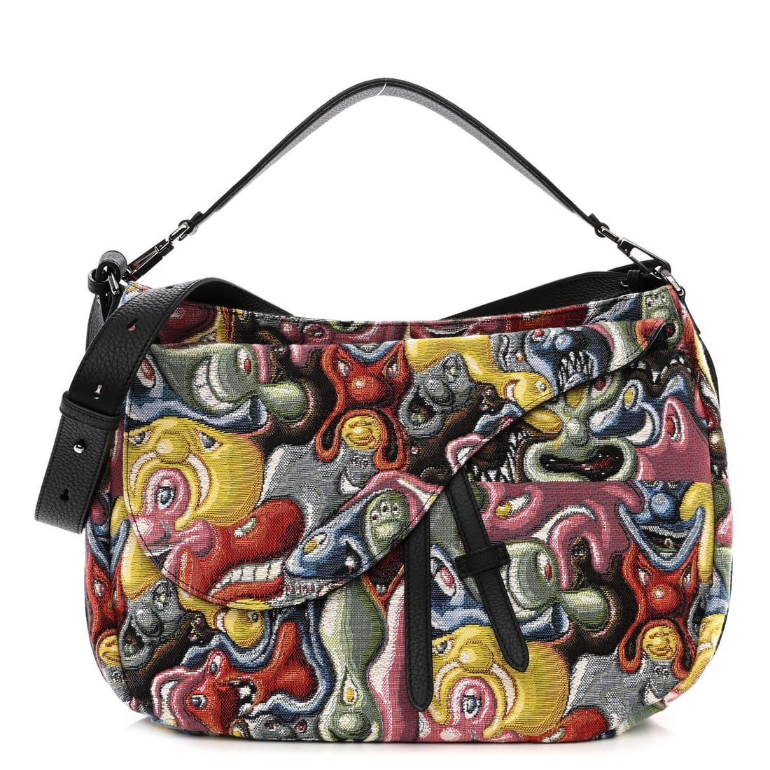 X KENNY SCHARF Jacquard Printed: Christian Dior X KENNY SCHARF Jacquard Printed Soft Saddle Bag Multicolor Brand: CHRISTIAN DIOR Condition: Excellent Condition Details: Exterior: Creases, Handle: Sizing marks, Hardware: Faint scratch