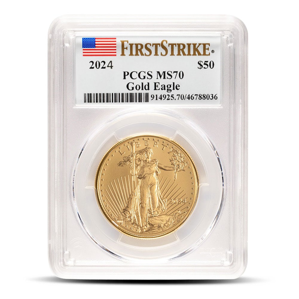 2024 1 oz American Gold: 2024 1 oz American Gold Eagle Coin PCGS MS70 FS SKU no: RBJ5639046 Year: 2023 Grade: MS70 FS Grade Service: PCGS Mint Mark: Not Shown Purity: .9167 Manufacturer: US Mint Thicknes