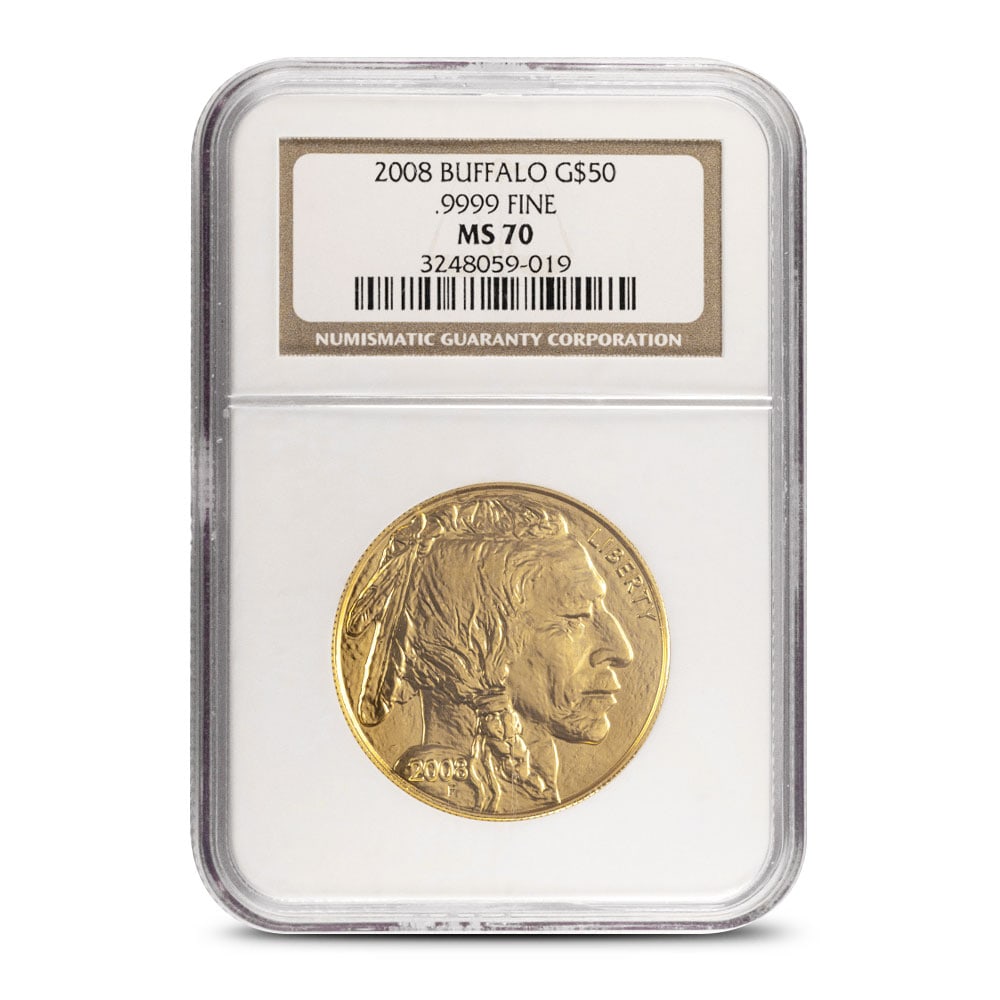 2008 1 oz American Gold: 2008 1 oz American Gold Buffalo Coin NGC MS70 SKU no: RBJ5212543 Year: 2008 Grade: MS70 Grade Service: NGC Mint Mark: Not Shown Purity: .9999 Manufacturer: US Mint Thickness: 2.9