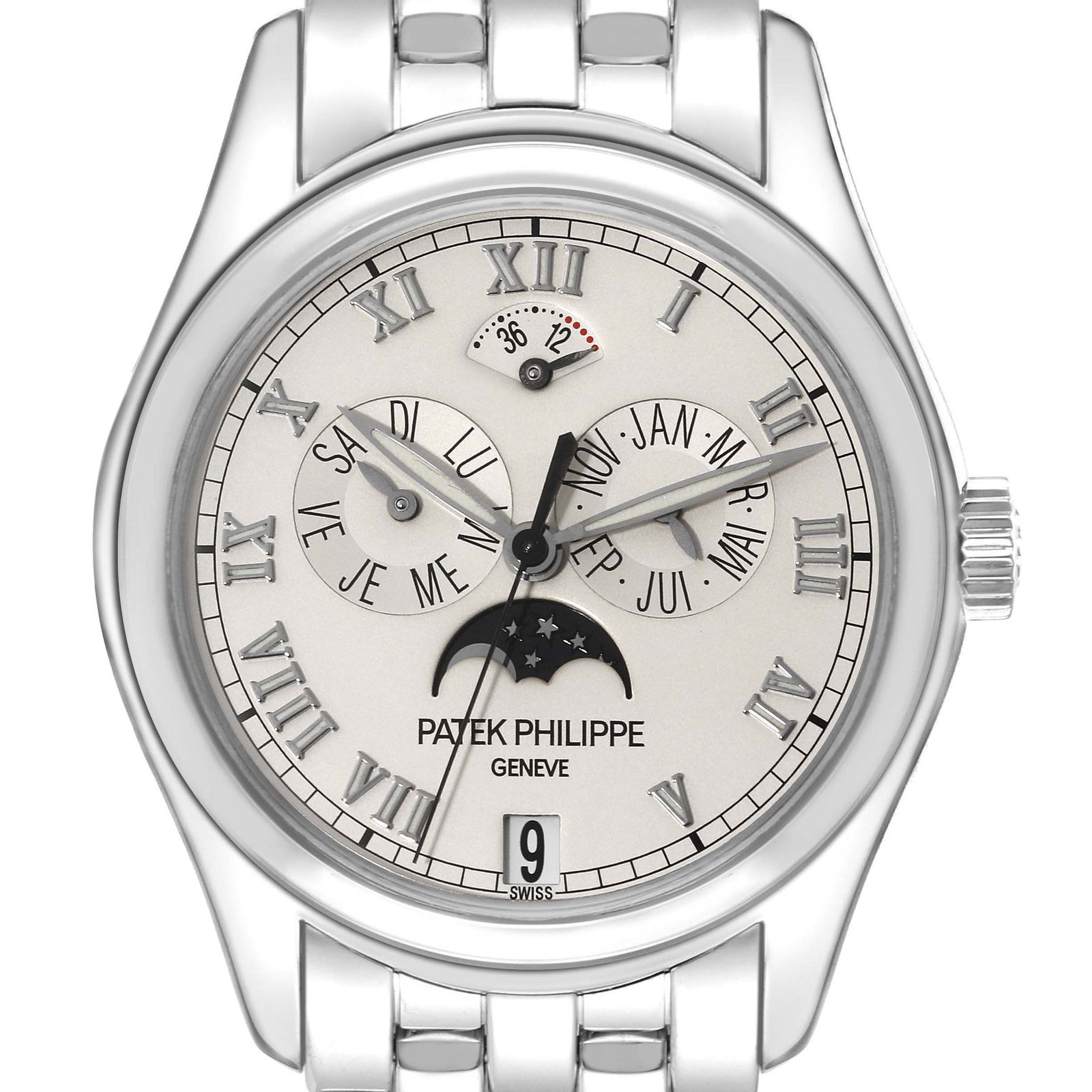 Patek Philippe Annual Calendar Moonphase: Patek Philippe Annual Calendar Moonphase White Gold Watch 5036 SKU no: RBJ61492 Brand: Patek Philippe Model Name: Patek Philippe Annual Calendar Moonphase White Gold Watch 5036 Model Number: 5036/1 Se