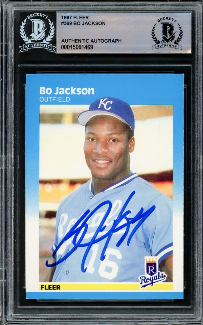 Bo Jackson Autographed 1987 Fleer: Bo Jackson Autographed 1987 Fleer Rookie Card #369 Royals Beckett #15091469 SKU: RBJ7347115327576 Bo Jackson Autographed 1987 Fleer Rookie Card #369 Royals Beckett #15091469