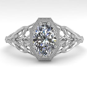 1.0 ctw VS/SI Oval Diamond Engagment Ring Art Deco 18k White Gold