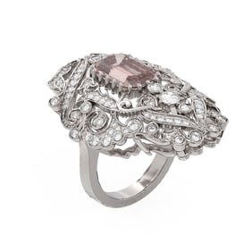 6.35 ctw Morganite & Diamond Ring 18K White Gold