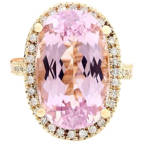 19.10 CTW Kunzite 18K Yellow Gold Diamond Ring