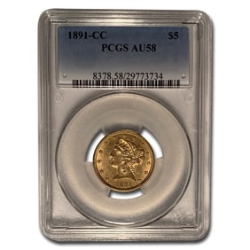 1891-CC $5 Liberty Gold Half
