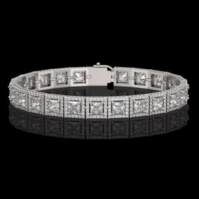 15.87 ctw Princess Cut Diamond Micro Pave Bracelet 18K White Gold