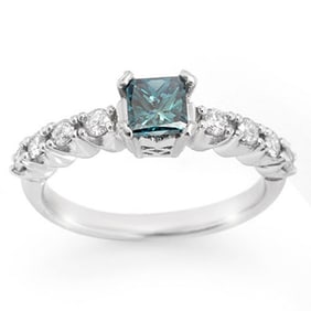 0.90 ctw Blue & White Diamond Ring 14k White Gold