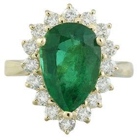 Emerald Diamond Ring 14K Yellow Gold