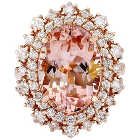 8.15 CTW Morganite 18K Rose Gold Diamond Ring
