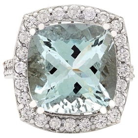 11.10 CTW Aquamarine 18K White Gold Diamond Ring