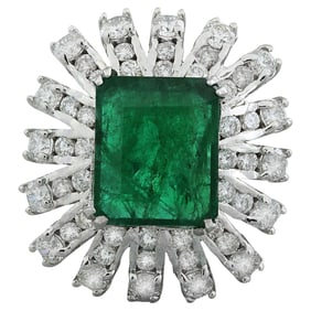 7.60 CTW Emerald 14K White Gold Diamond Ring