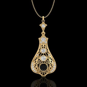 1.75 ctw Fancy Black Diamond Art Deco Stud Necklace 18k Yellow Gold