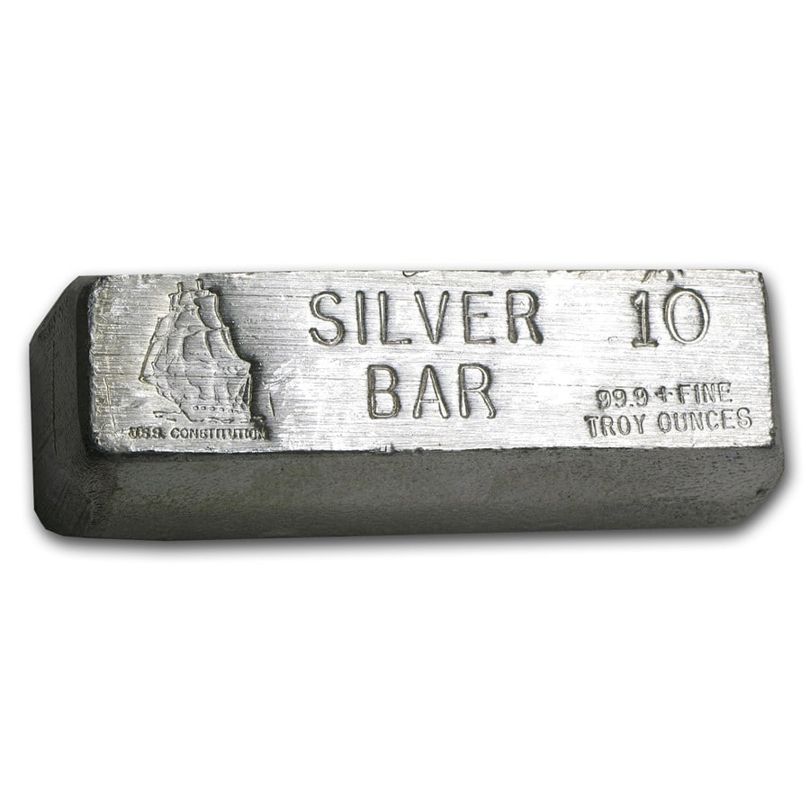 10 oz Silver Bar -: 10 oz Silver Bar - CMI SKU no: RBJ34753 Year: N/A Grade: None Grade Service: None Denomination: 10 oz Mint Mark: N/A - Not Available Metal Content: 10 troy oz Purity: .999 <b