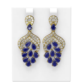 13.02 ctw Sapphire & Diamond Earrings 18K Yellow Gold