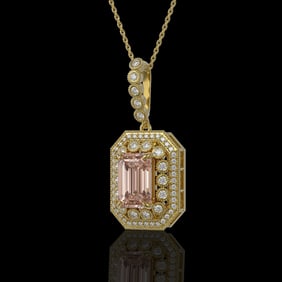 6.05 ctw Morganite & Diamond Victorian Necklace 14K Yellow Gold