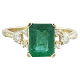 Emerald Diamond Ring 14K Yellow Gold