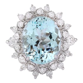 Aquamarine Diamond Ring 14K White Gold