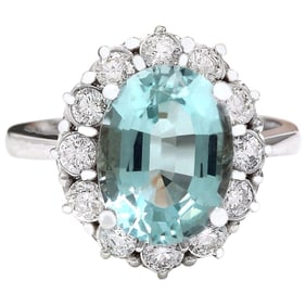 Aquamarine Diamond Ring 14K White Gold