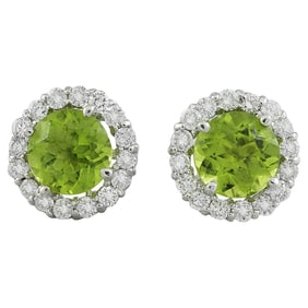 Peridot Diamond Earrings 14K White Gold