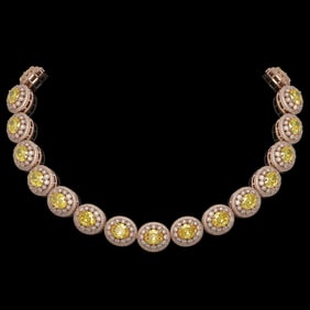 89.35 ctw Canary Citrine & Diamond Victorian Necklace 14K Rose Gold