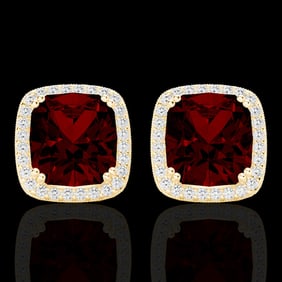 6 ctw Garnet & Micro Pave VS/SI Diamond Halo Earrings 18k Yellow Gold