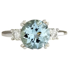 Aquamarine Diamond Ring 14K White Gold