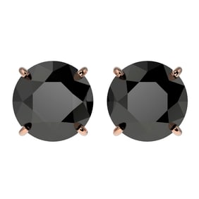 3 ctw Fancy Black Diamond Solitaire Stud Earrings 10k Rose Gold