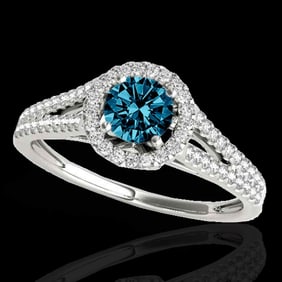 1.3 ctw SI Certified Fancy Blue Diamond Solitaire Halo Ring 10k White Gold