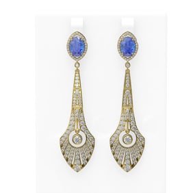 9.25 ctw Tanzanite & Diamond Earrings 18K Yellow Gold