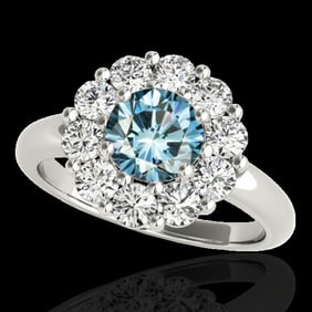 2.85 ctw SI Certified Fancy Blue Diamond Halo Ring 10k White Gold