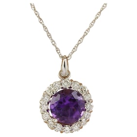 Amethyst Diamond Necklace 14K White Gold