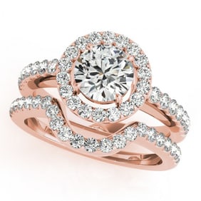 0.96 ctw Certified VS/SI Diamond 2pc Wedding Set Halo 14k Rose Gold