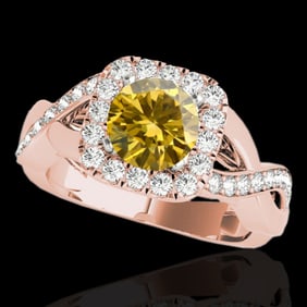 1.65 ctw Certified SI/I Fancy Intense Yellow Diamond Ring 10k Rose Gold