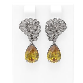 6.13 ctw Canary Citrine & Diamond Earrings 18K White Gold