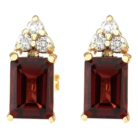 Garnet Diamond Earrings 14K Yellow Gold
