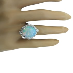Opal Diamond Ring 14K White Gold
