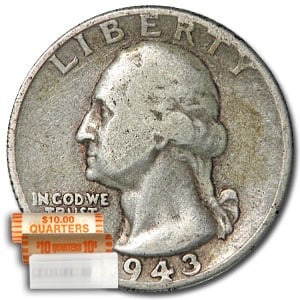 1943-D Washington Quarter 40-Coin Roll: 1943-D Washington Quarter 40-Coin Roll Avg Circ SKU no: RBJ49206 Year: 1943 Grade: Average Circulated Grade Service: None Denomination: 25 Cents Mint Mark: D - Denver Metal Content: 7.15