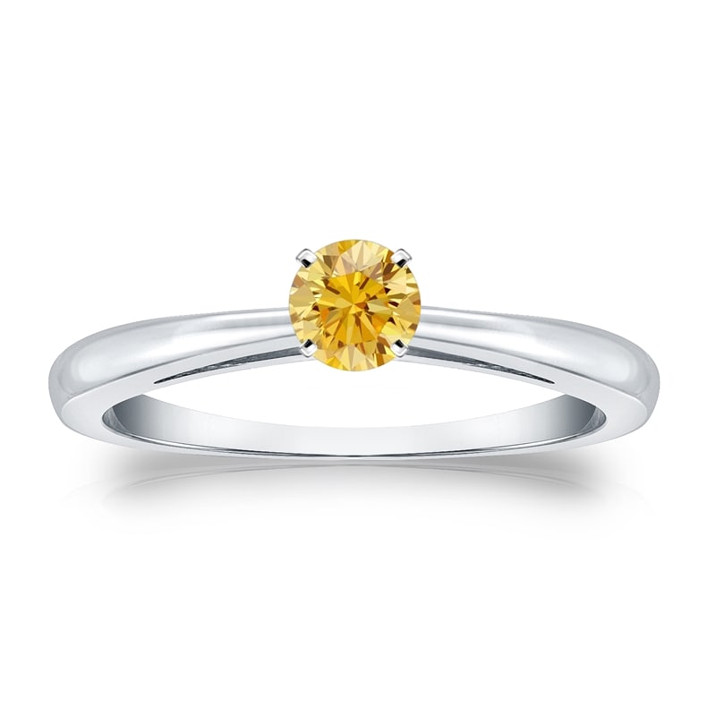 Natural 0.25 CTW Yellow Diamond Solitaire Ring 18K White Gold: Natural 0.25 CTW Yellow Diamond Solitaire Ring 18K White Gold Item No: RYRB025-31 Metal: 18K White Gold Setting: 4-Prong Origin: Handcrafted in the USA DIAMOND INFORMATION Number of Diamo
