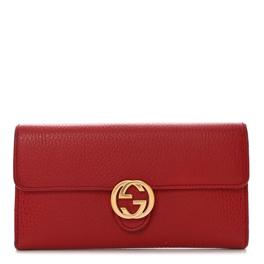 Gucci Dollar Calfskin Interlocking G: Gucci Dollar Calfskin Interlocking G Continental Wallet Red Brand: GUCCI Condition: Shows Wear Condition Details: Interior: Residue marks, creases, marks, card slots are stretched, pocket(s) stretched