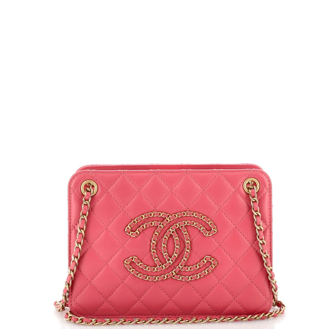 Chanel Once Upon a Time: Chanel Once Upon a Time Chain CC Accordion Tote Quilted Calfskin Small Exterior Color: Pink Interior Color: Pink Exterior Material: Leather Interior Material: Fabric Hardware Color: Aged Gold Acce