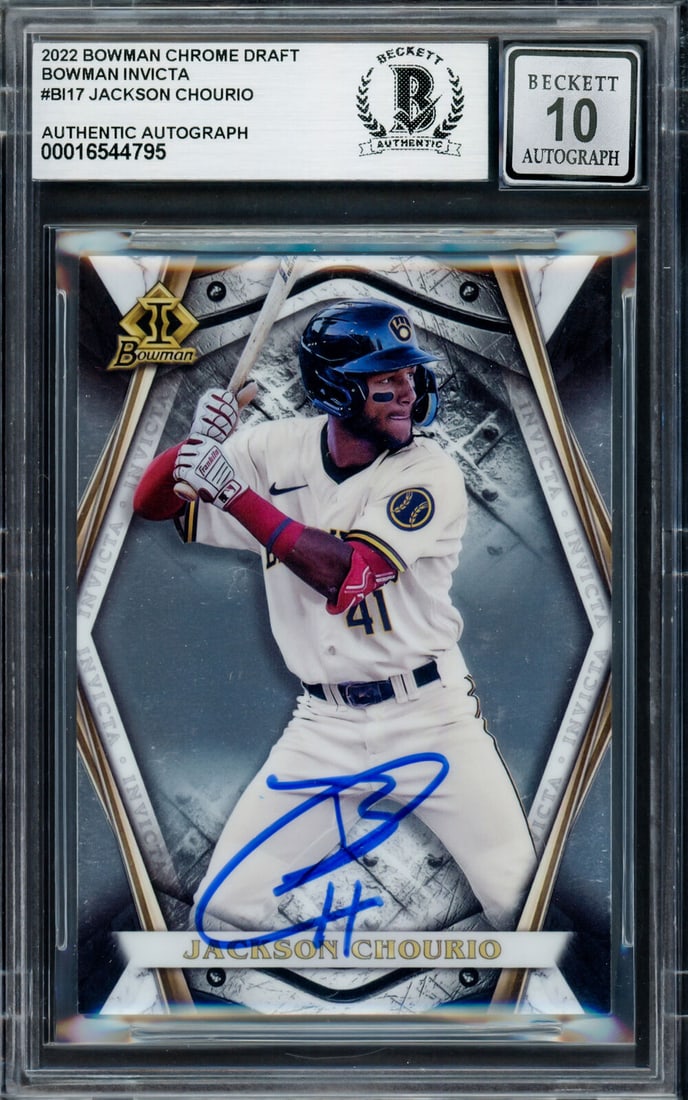 jackson chourio GEM 10 auto: jackson chourio GEM 10 auto 2023 bowman chrome invicta RC beckett 16544795 SKU: RBJ7983138570328 Jackson Chourio Gem 10 Auto 2023 Bowman Chrome Invicta RC Beckett 16544795