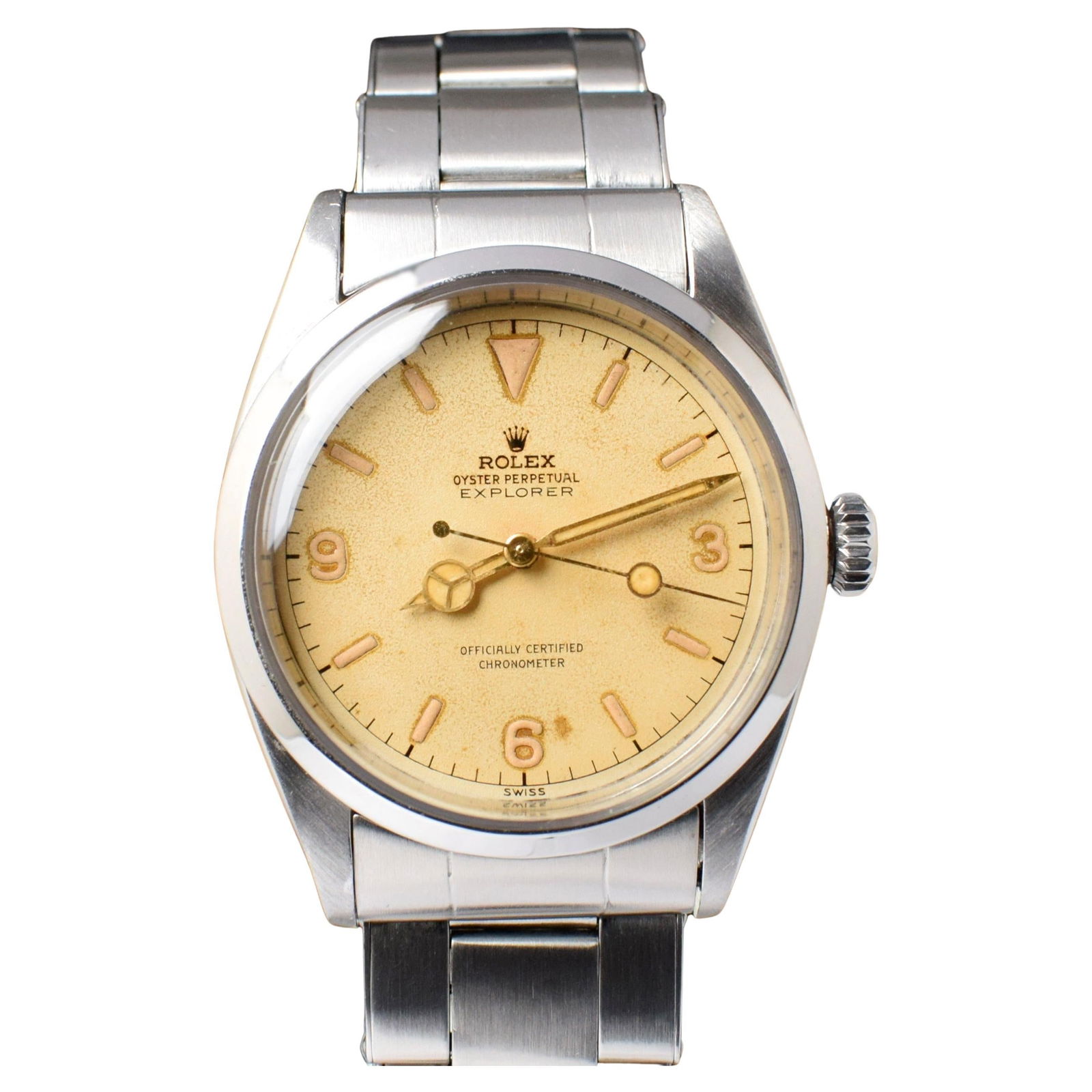 Rolex Explorer Albino off White: Rolex Explorer Albino off White Ivory Creamy 6610 Steel Automatic Watch, 1956 Brand: Rolex Design: Explorer I WatchExplorer Collection Case Material: Steel, Stainless Steel Case Shape: Round Movement: