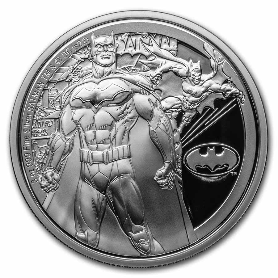 2022 Niue 3 oz Silver: 2022 Niue 3 oz Silver Coin $10 DC Classics: BATMAN SKU no: RBJ264041 Year: 2022 Grade: Proof Grade Service: None Denomination: 10 Dollars Mint Mark: Not Shown Metal Content: 3 troy oz