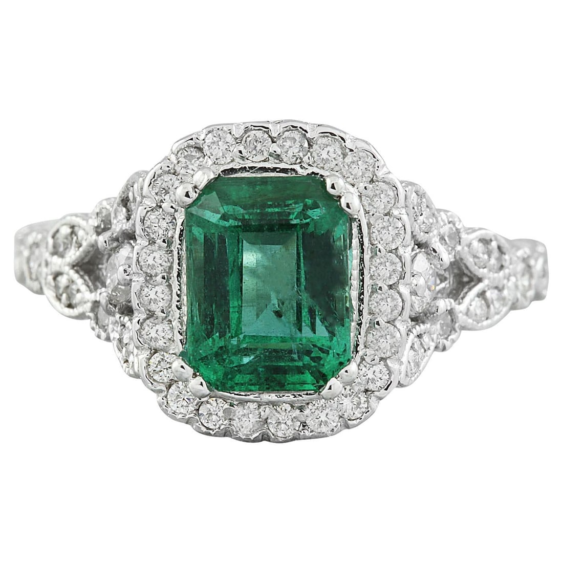 Emerald Diamond Ring 14K White Gold: Natural Emerald Diamond Ring 14K White Gold Ring Size: 7 US, Resizable Metal: 14k Gold, White Gold Stone: Diamond, Emerald Stone Cut: Emerald Cut Place of Origin: United States Period: 2010- Da