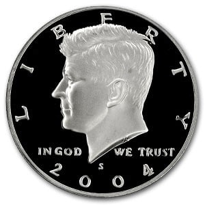 2004-S Kennedy Half Dollar Gem: 2004-S Kennedy Half Dollar Gem Proof SKU no: RBJ6122 Year: 2004 Grade: Proof Grade Service: None Denomination: 50 Cents Mint Mark: S - San Francisco Metal Content: 0 troy oz Puri