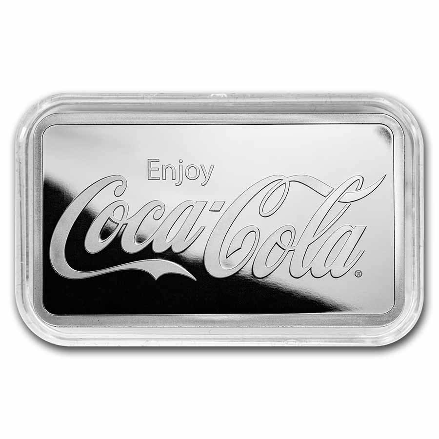 Coca-Cola 1 oz Silver Struck: Coca-Cola 1 oz Silver Struck Bar (In Capsule) SKU no: RBJ282483 Grade: None Grade Service: None Mint Mark: N/A - Not Available Metal Content: 1 troy oz Purity: .999 Thickness: 3.1 mm