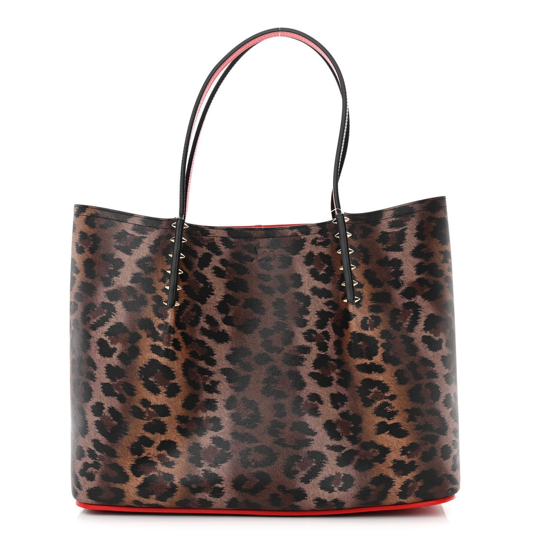 Christian Louboutin Calfskin Empire Leopard: Christian Louboutin Calfskin Empire Leopard Print Spiked Large Cabarock Shopper Tote Brown Brand: CHRISTIAN LOUBOUTIN Condition: Excellent Condition Details: Exterior: Marks, Handle: Structure wear, D