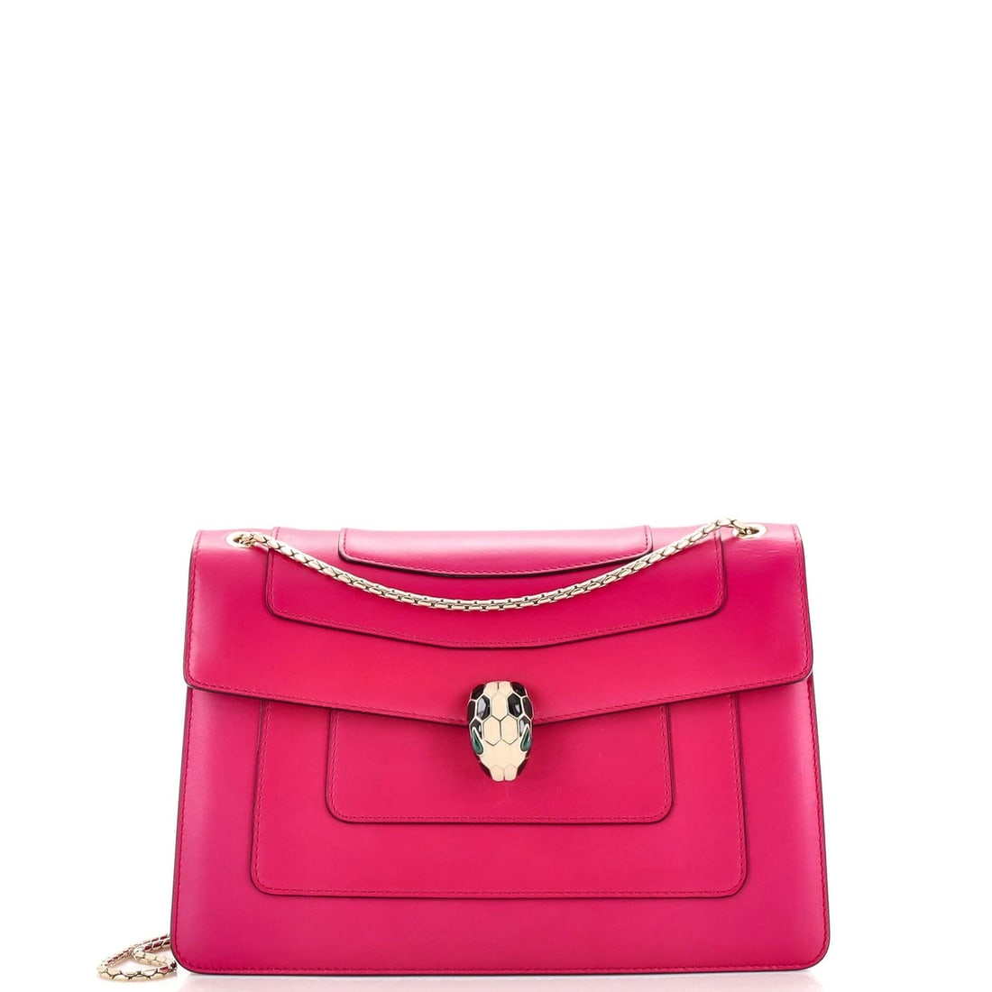Bvlgari Serpenti Forever Shoulder Bag: Bvlgari Serpenti Forever Shoulder Bag Leather Medium Exterior Color: Pink Interior Color: Purple Exterior Material: Leather Interior Material: Fabric Hardware Color: Gold Tone Accessories: Mirror,