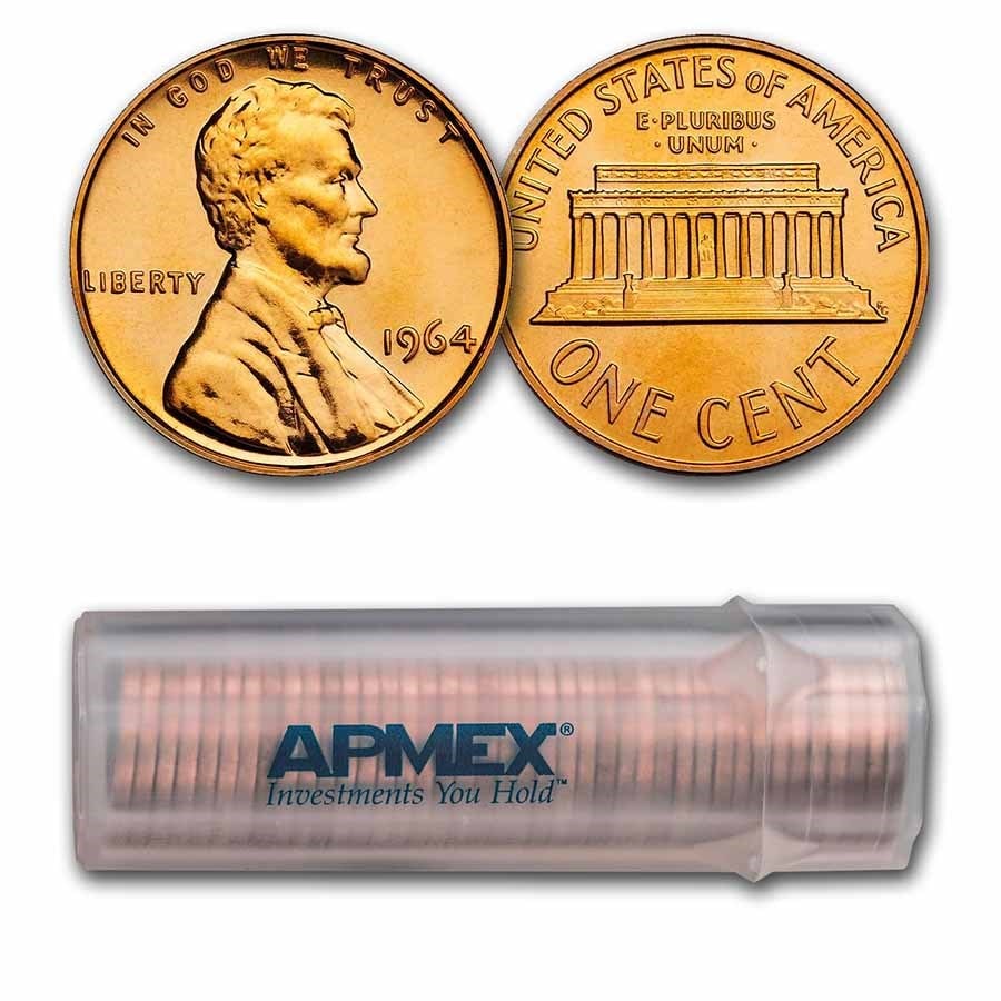 1964 Lincoln Cent 50-Coin Roll Proof: 1964 Lincoln Cent 50-Coin Roll Proof SKU no: RBJ22010 Year: 1964 Grade: Proof Grade Service: None Denomination: 1 Cent Mint Mark: P - Philadelphia (Not Shown) Metal Content: 0 troy oz